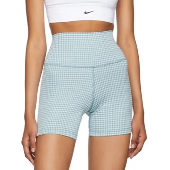 🍎NWT Nike Dri-Fit Blue Gingham High Waist Yoga / Work out Plaid Shorts - Picture 3 of 7